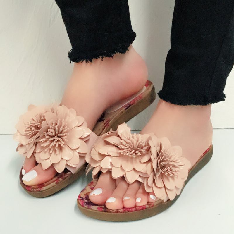 Dame Blomster Decor Åbnet Toe Slide Sandaler |