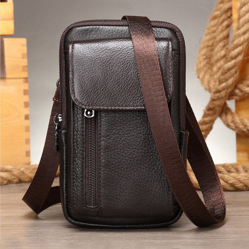 Herre Retro Dobbeltlags Kohud Casual Slidbestandig 6.5 Telefontaske Bæltetaske Crossbody-taske Skuldertaske | bedstefarve.com