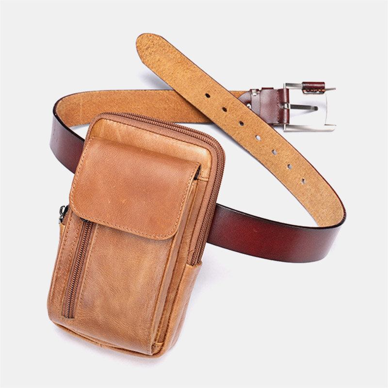 Herre Retro Dobbeltlags Kohud Casual Slidbestandig 6.5 Telefontaske Bæltetaske Crossbody-taske Skuldertaske | bedstefarve.com