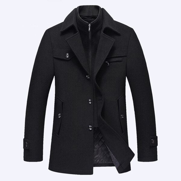 Efterår Vinter Fashion Casual Jakke Uld Varm Jakke Lang Trenchcoat | bedstefarve.com