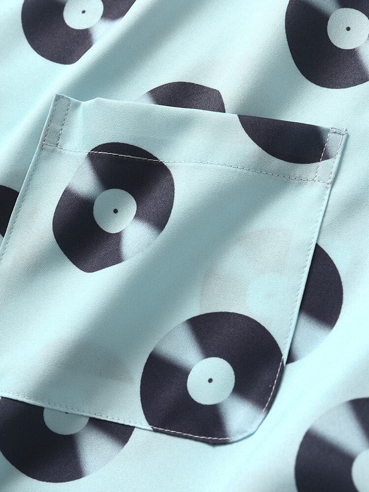 Men All Over Vinyls Records Print Vintage Kortærmede Skjorter