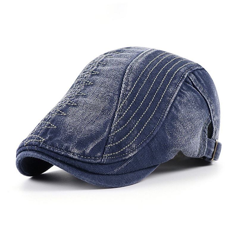 Mænds Bomuldsbroderet Vasket Nødlidende Afslappet Visir Edgy Huer Baret Flad Kasket