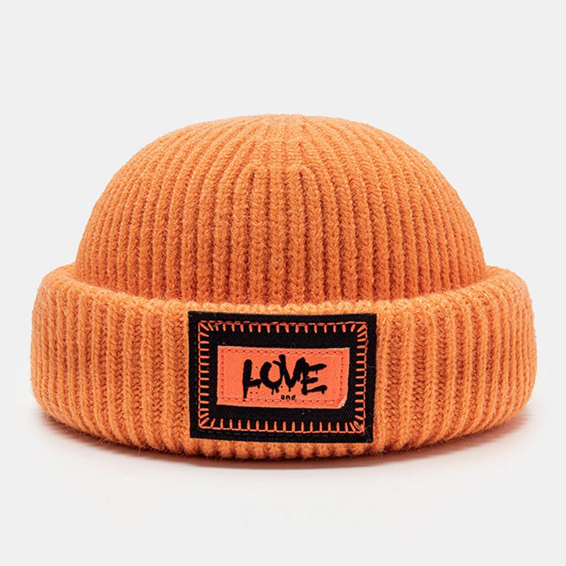 Unisex Strikhue Brevmønster Patch Kantløs Flanging Udendørs Varme Beanie Udlejer Kasket Skull Cap