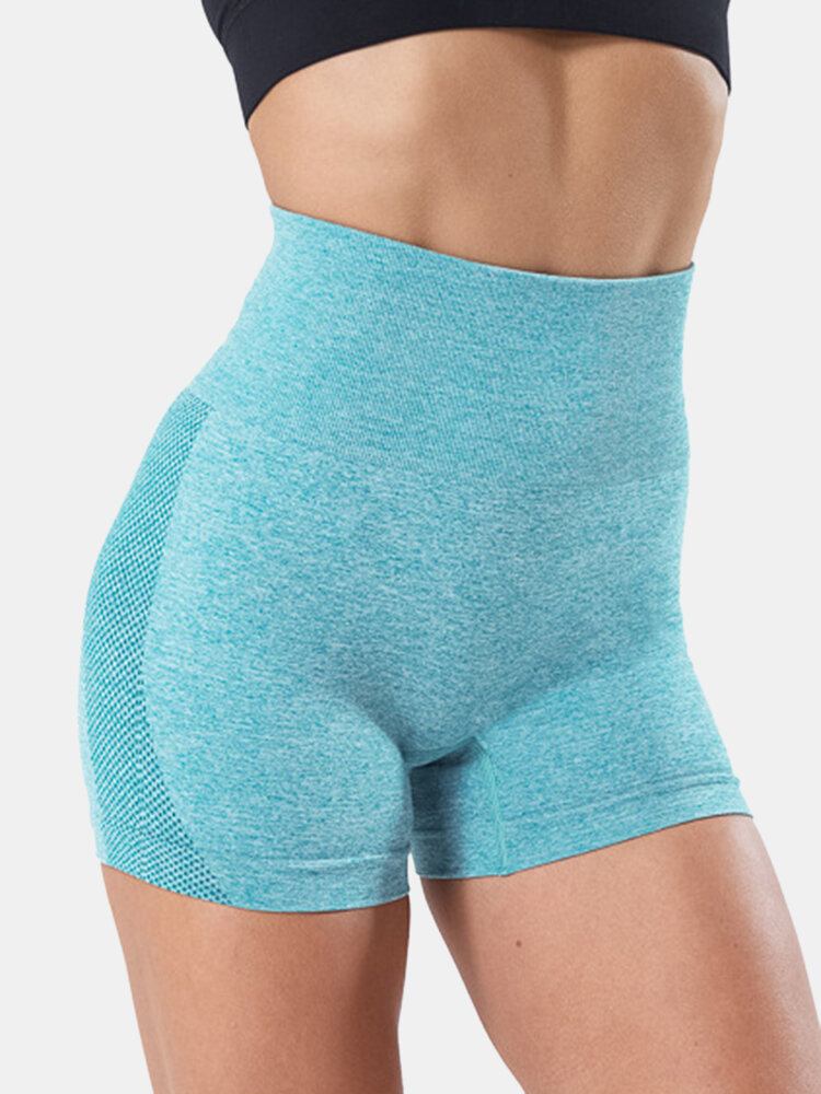Sport Kvinder Solid Farve Sømløse Højtalje Yoga Shorts