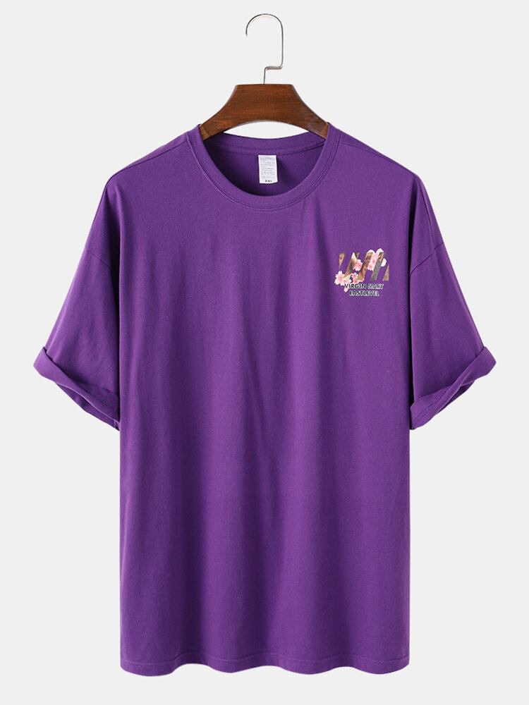 Herrefigur Blomsterbaggrafik 100% Bomuld Løse Kortærmede T-shirts