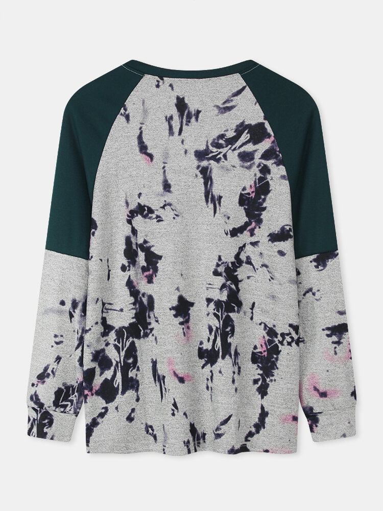 Dame Tie Dye Patchwork Raglanærmer Bluse