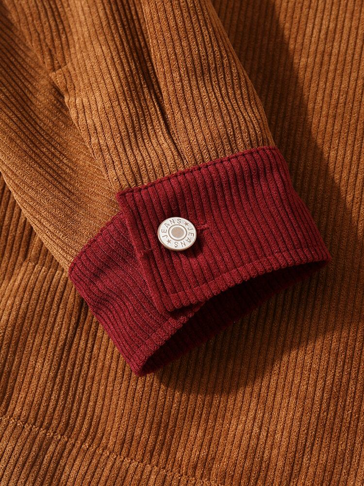 Mænd Vintage Corduroy Etnisk Patchwork Pocket Langærmede Skjorter
