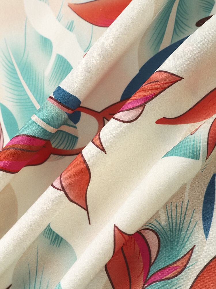 Tropical Plant Print Patchwork Revere Collar Kortærmede Skjorter