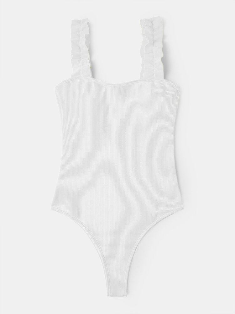 Kvinder Ensfarvet Flæsede Stropper One Piece Hawaii Beach Badetøj