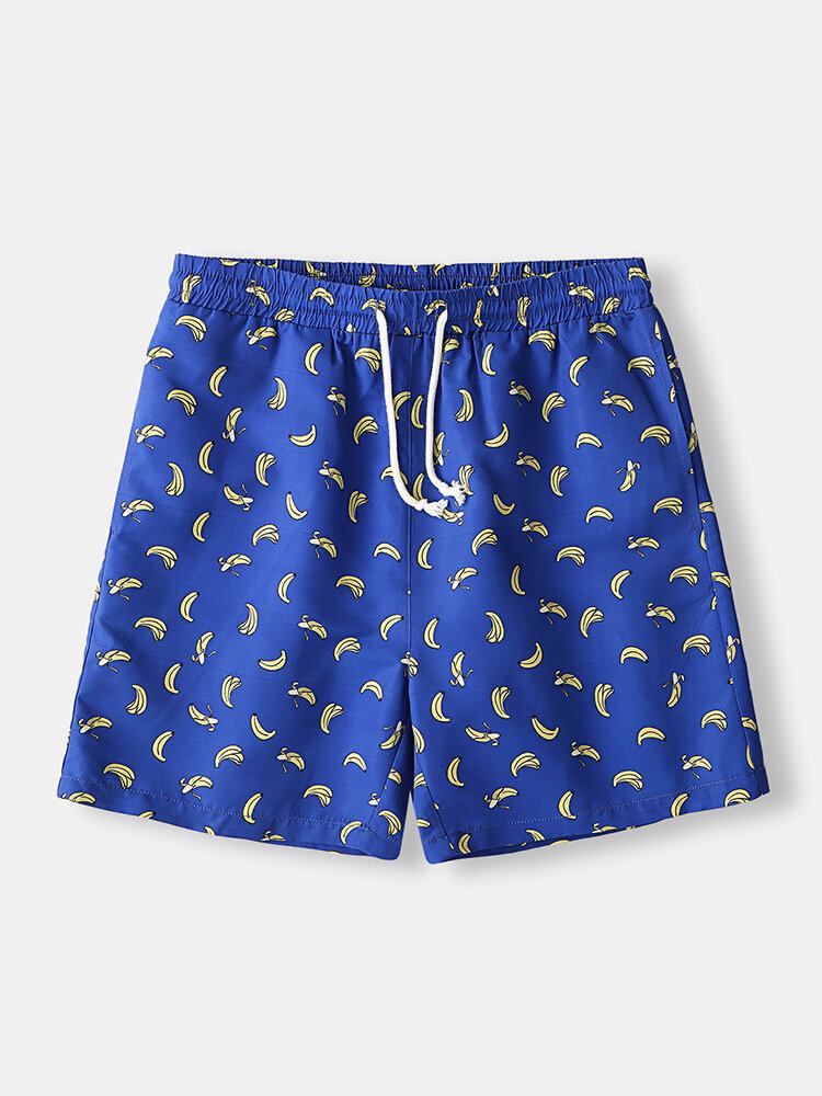 Mænds Banan Cartoon Print Elastie Talje Strandshorts
