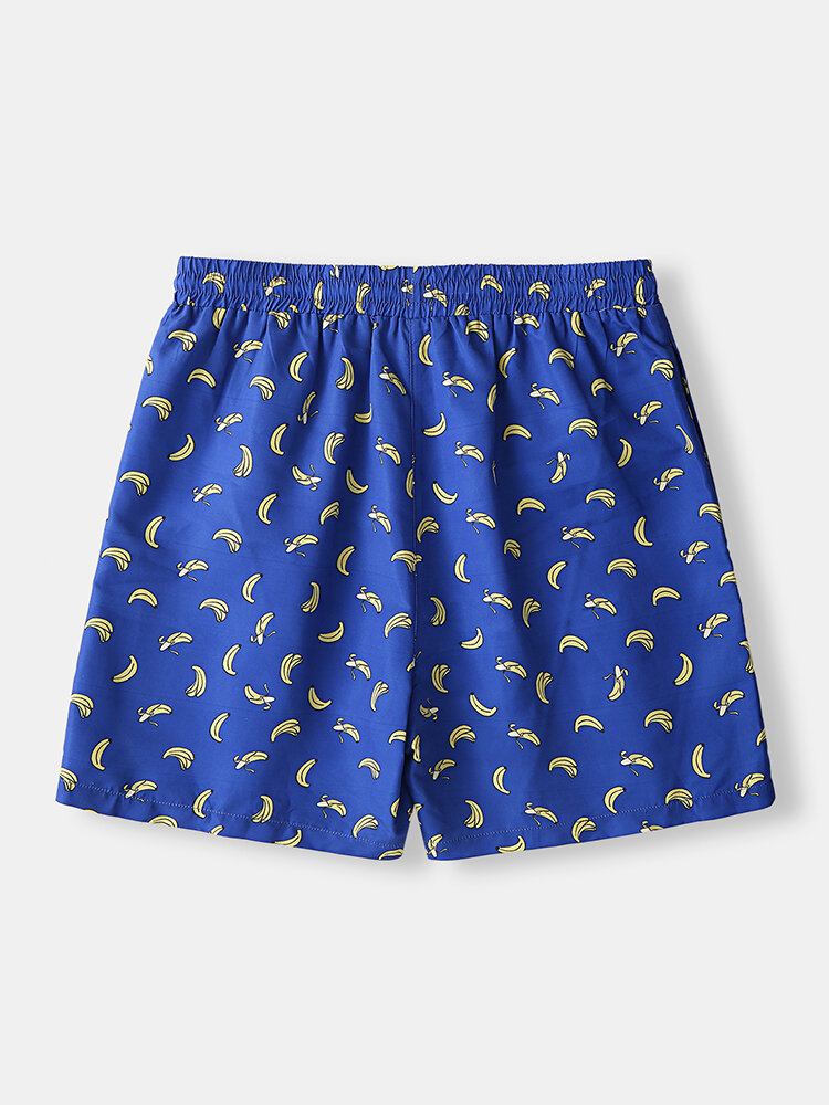 Mænds Banan Cartoon Print Elastie Talje Strandshorts