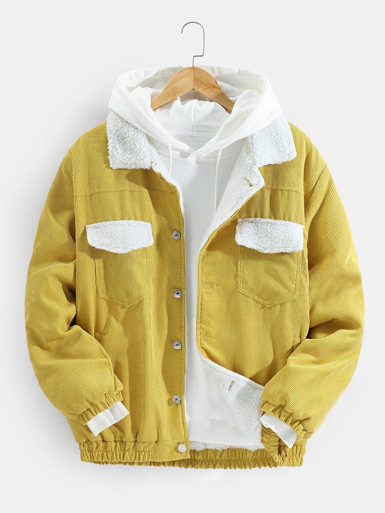 Fremskynde papir spænding Herre Fløjlsjakke Med Flere Lommer Button Up Varm Shearling Foret Jakke |  bedstefarve.com