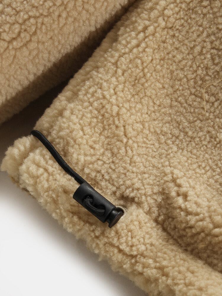 Herre Plaid Bjørn Brev Broderet Revers Vendbar Fleece Afslappet Jakke